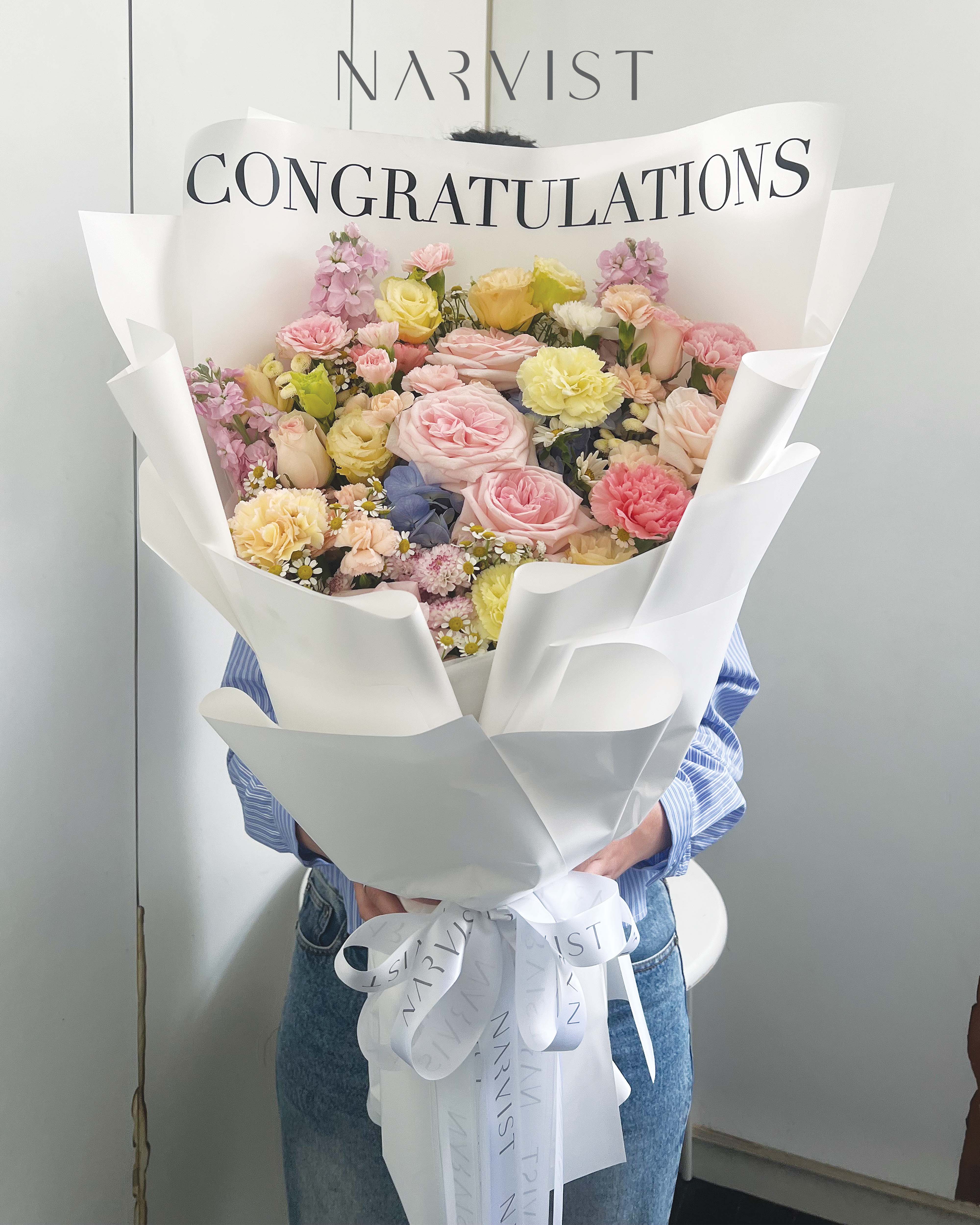 ช่อดอกไม้สดโทนชมพู ดอกไม้เเสดงความยินดี - FF47