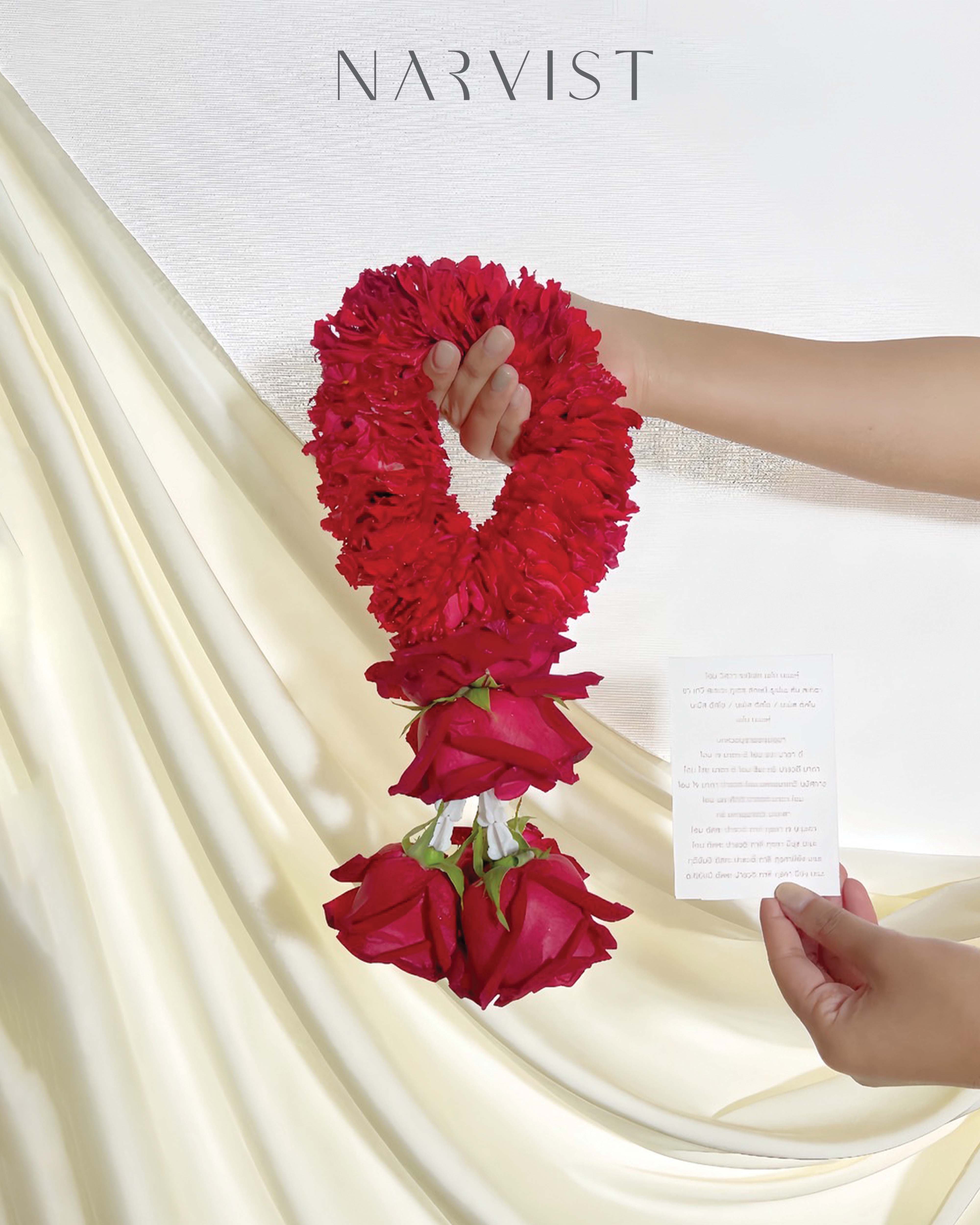 พวงมาลัยดอกไม้สด มาลัยสด มาลัยดอกกุหลาบ มาลัยไหว้เทพ มาลัยแขก พระแม่อุมาเทวี FM42