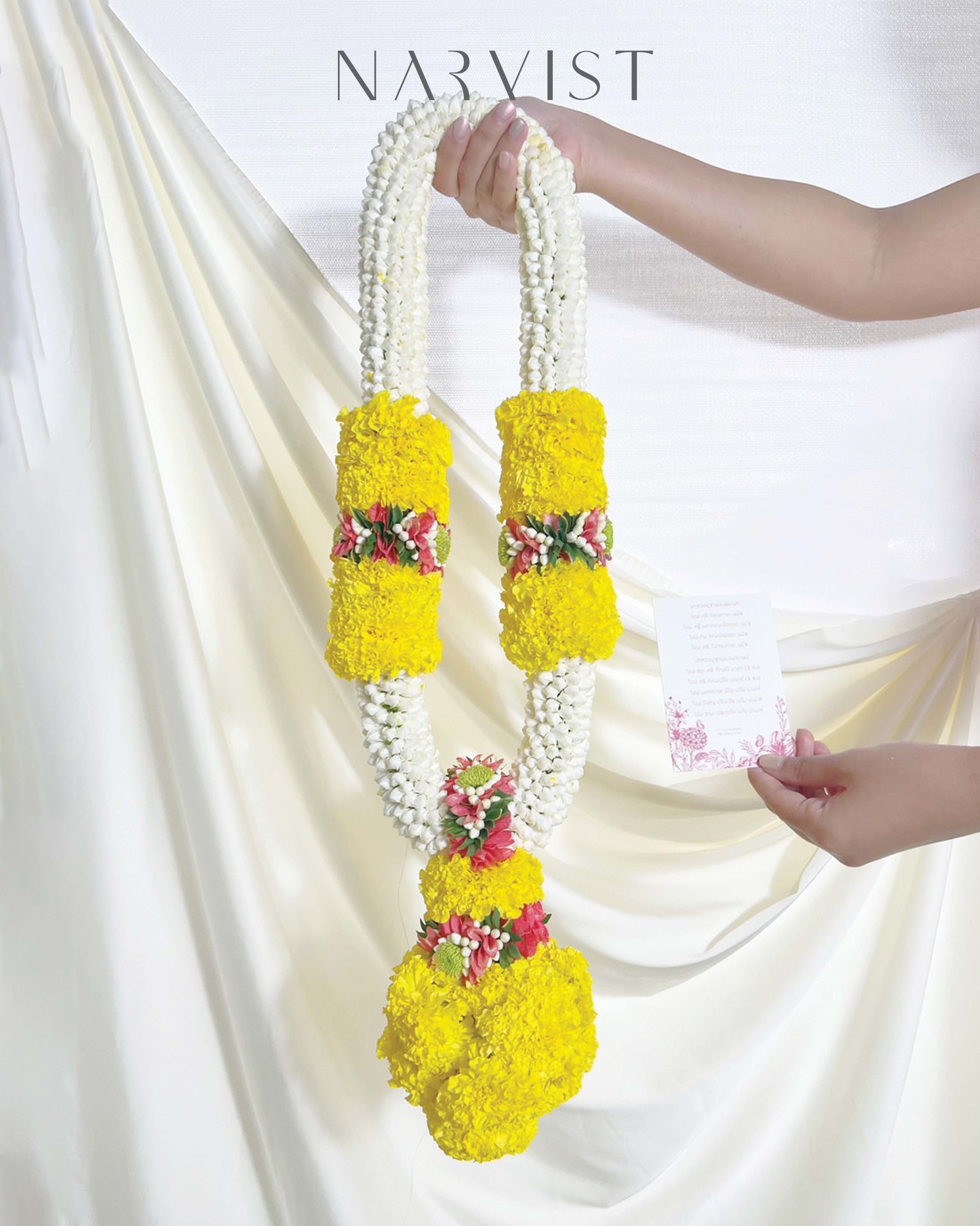 พวงมาลัยดอกไม้สด มาลัยสด มาลัยดอกดาวเรือง มาลัยไหว้เทพ มาลัยแขก พระพิฆเนศ FM54