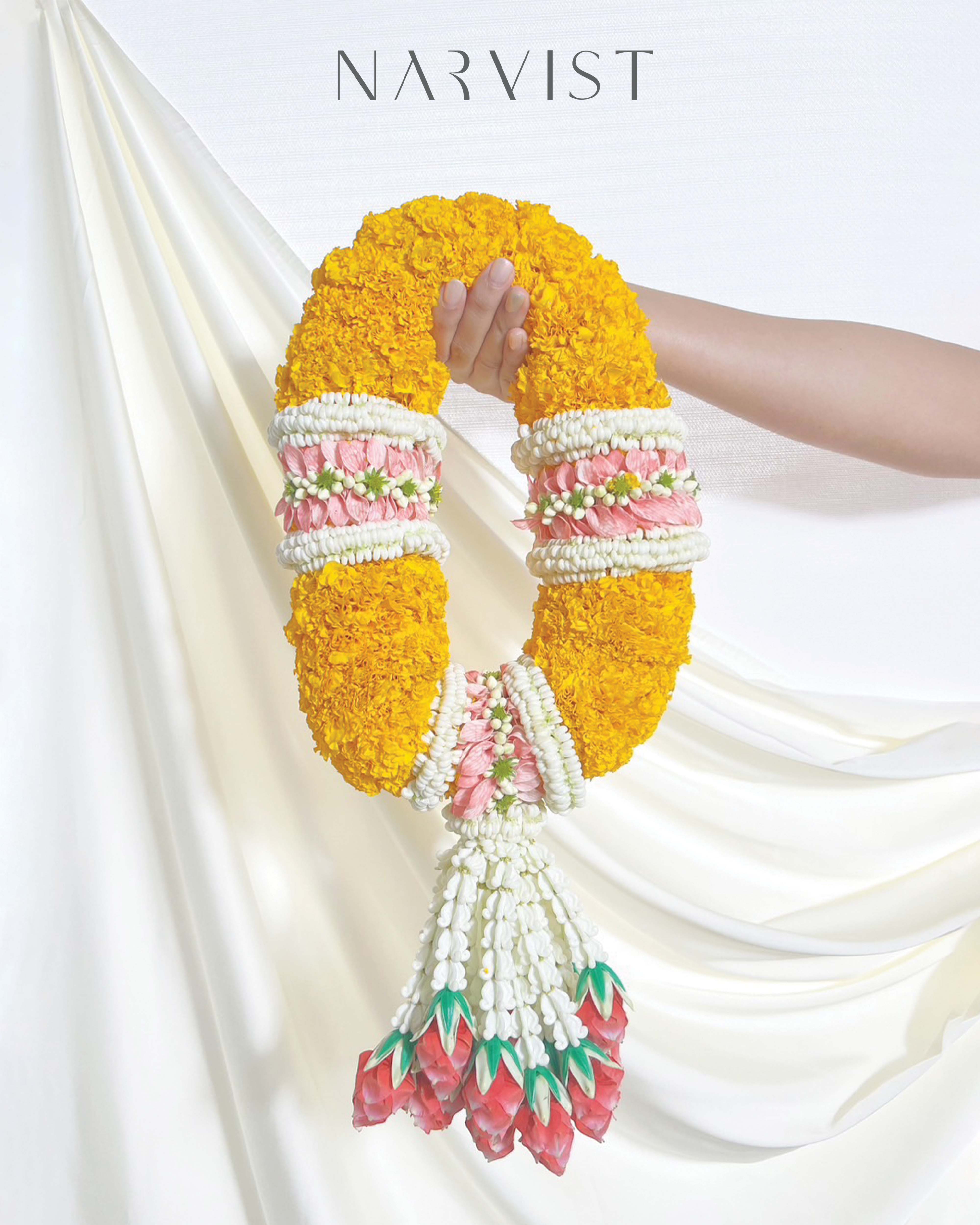 พวงมาลัยดอกไม้สด มาลัยสด มาลัยดอกดาวเรือง มาลัยไหว้เทพ มาลัยแขก พระพิฆเนศ FM58