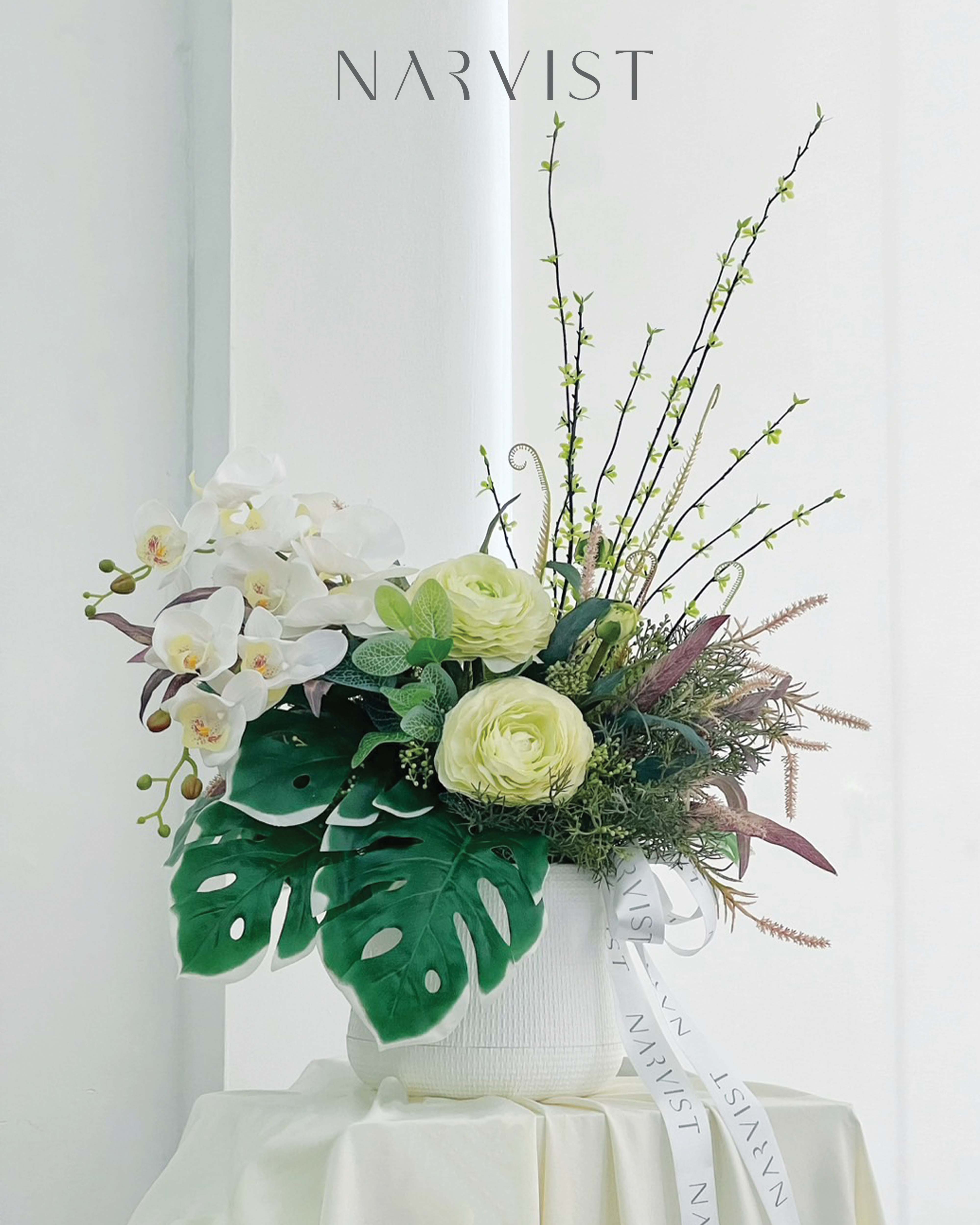 กระถางดอกไม้ประดิษฐ์แสดงความยินดี - VA61 - white