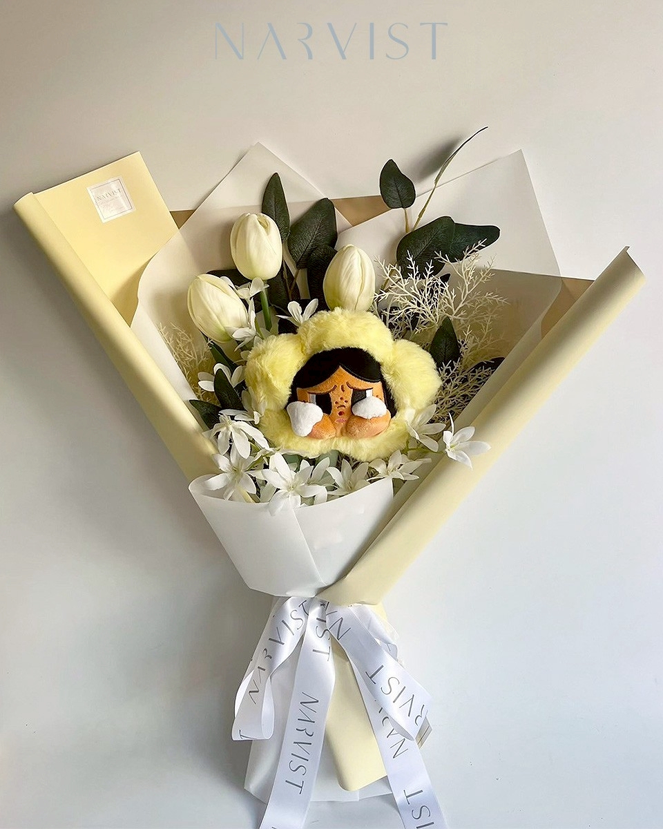 ดอกไม้ประดิษฐ์ ดอกไม้แสดงความยินดีพร้อมการ์ด ช่อเหลือง Cry Baby - BQ76