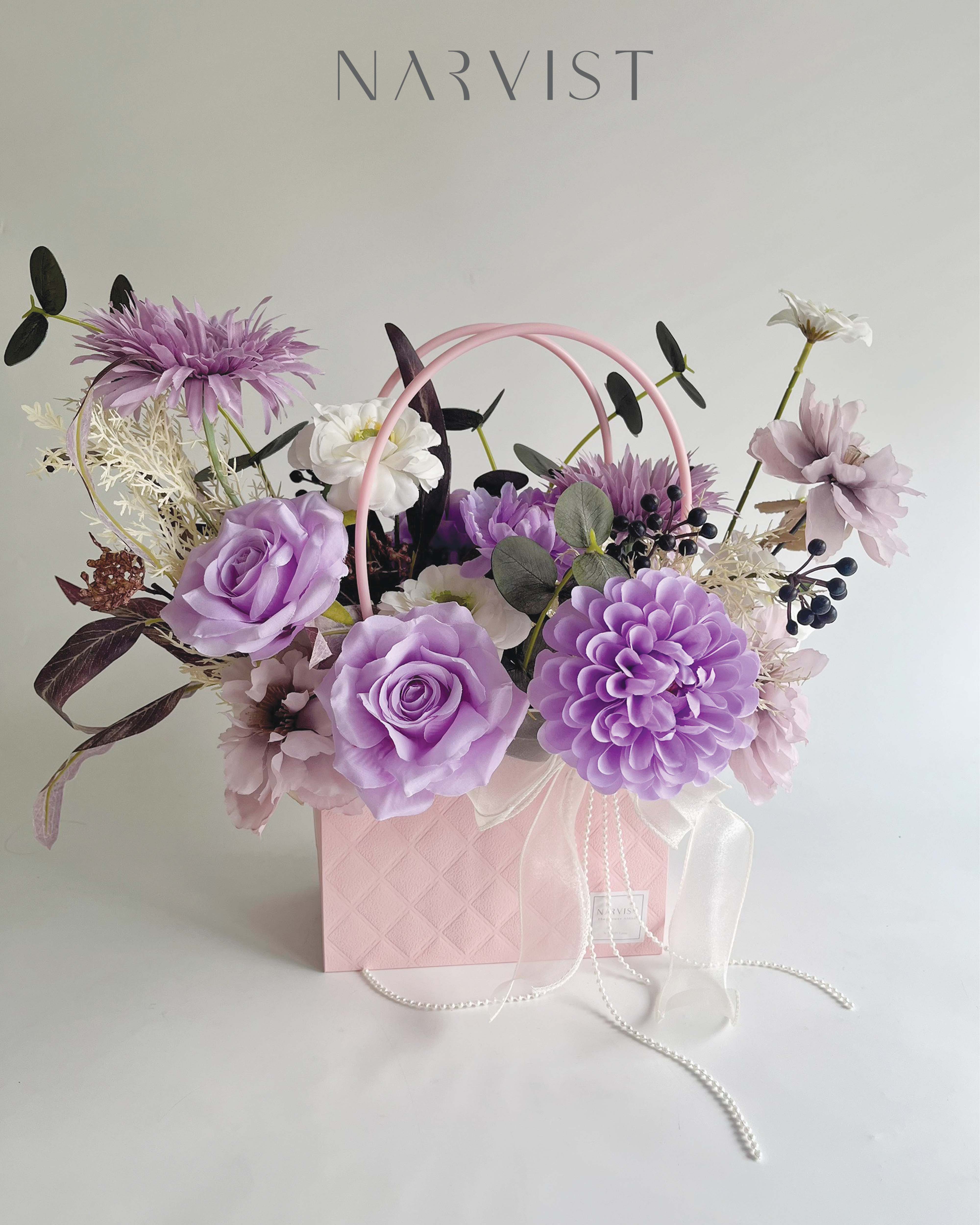 ดอกไม้ประดิษฐ์ ดอกไม้แสดงความยินดีพร้อมการ์ด ตรีมสีม่วง - BA24