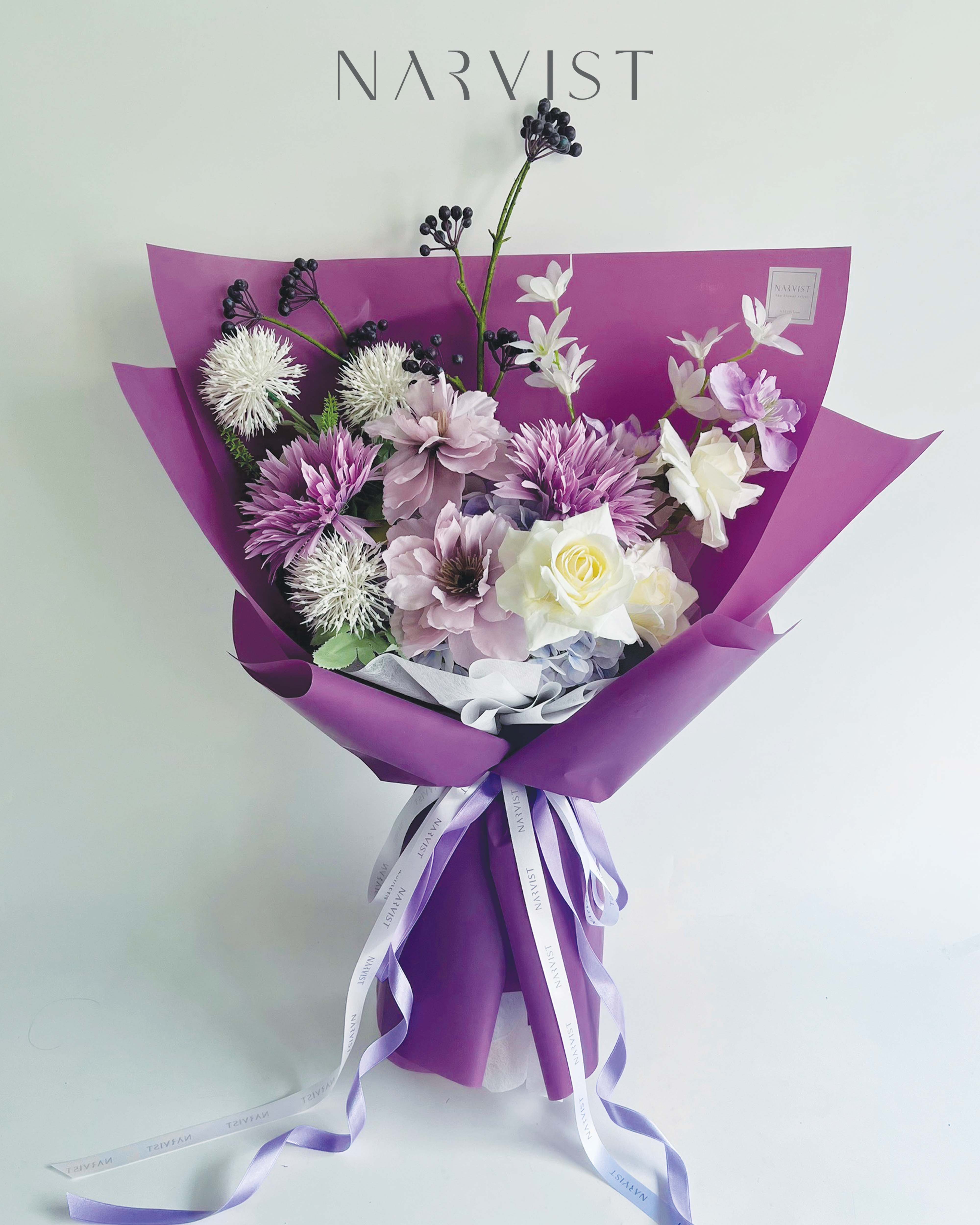 ดอกไม้ประดิษฐ์ ดอกไม้แสดงความยินดีพร้อมการ์ด ตรีมสีม่วง - BQ73