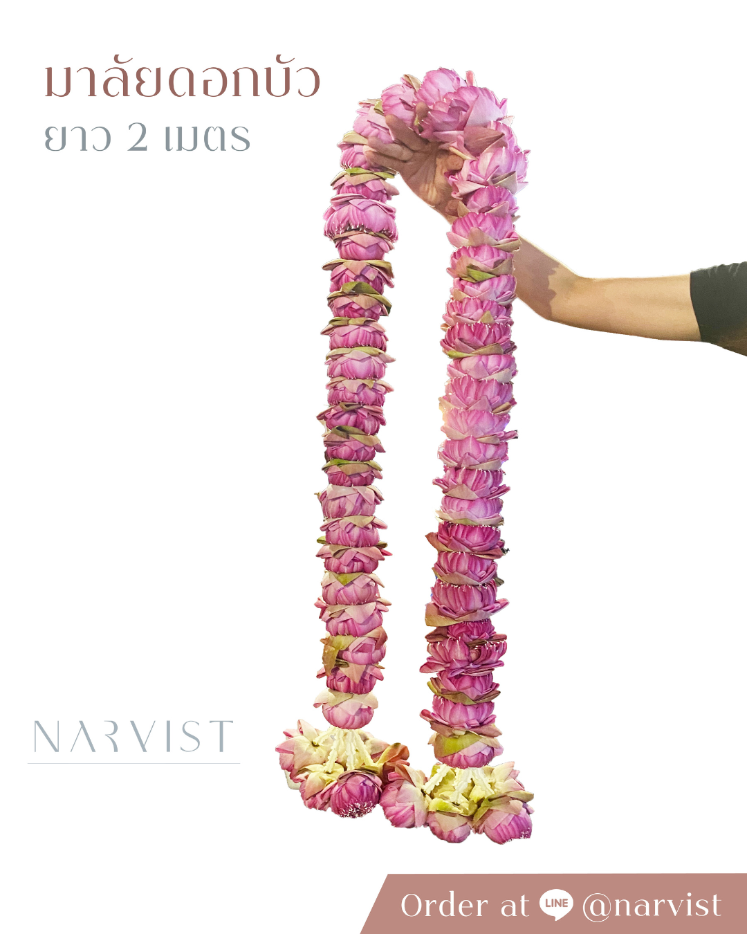 พวงมาลัยดอกไม้สด มาลัยสด มาลัยดอกบัว ขนาด 2 เมตร FM40