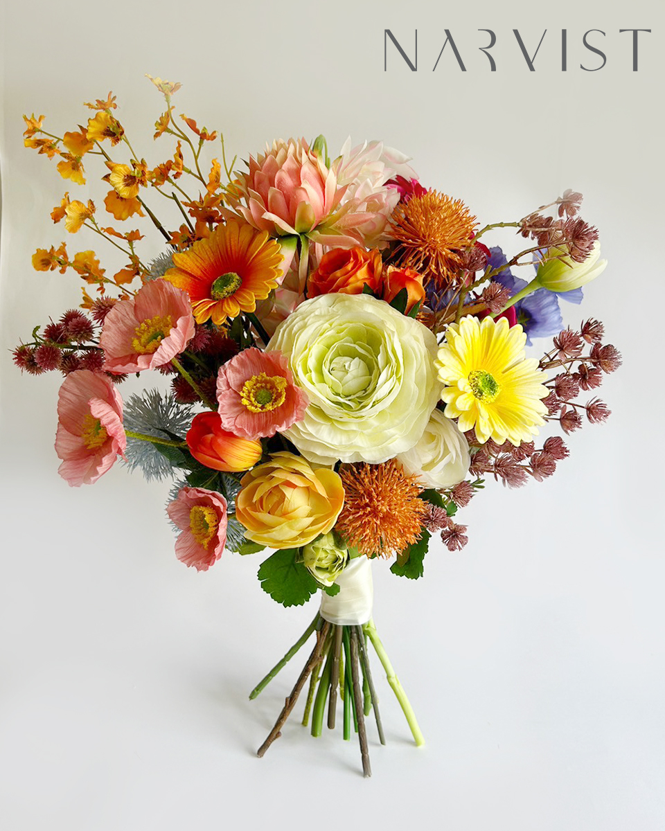 ช่อดอกไม้ประดิษฐ์ BQ55 ดอกไม้แสดงความยินดีพร้อมการ์ด ชุดช่อเปลือย Colorful Flower