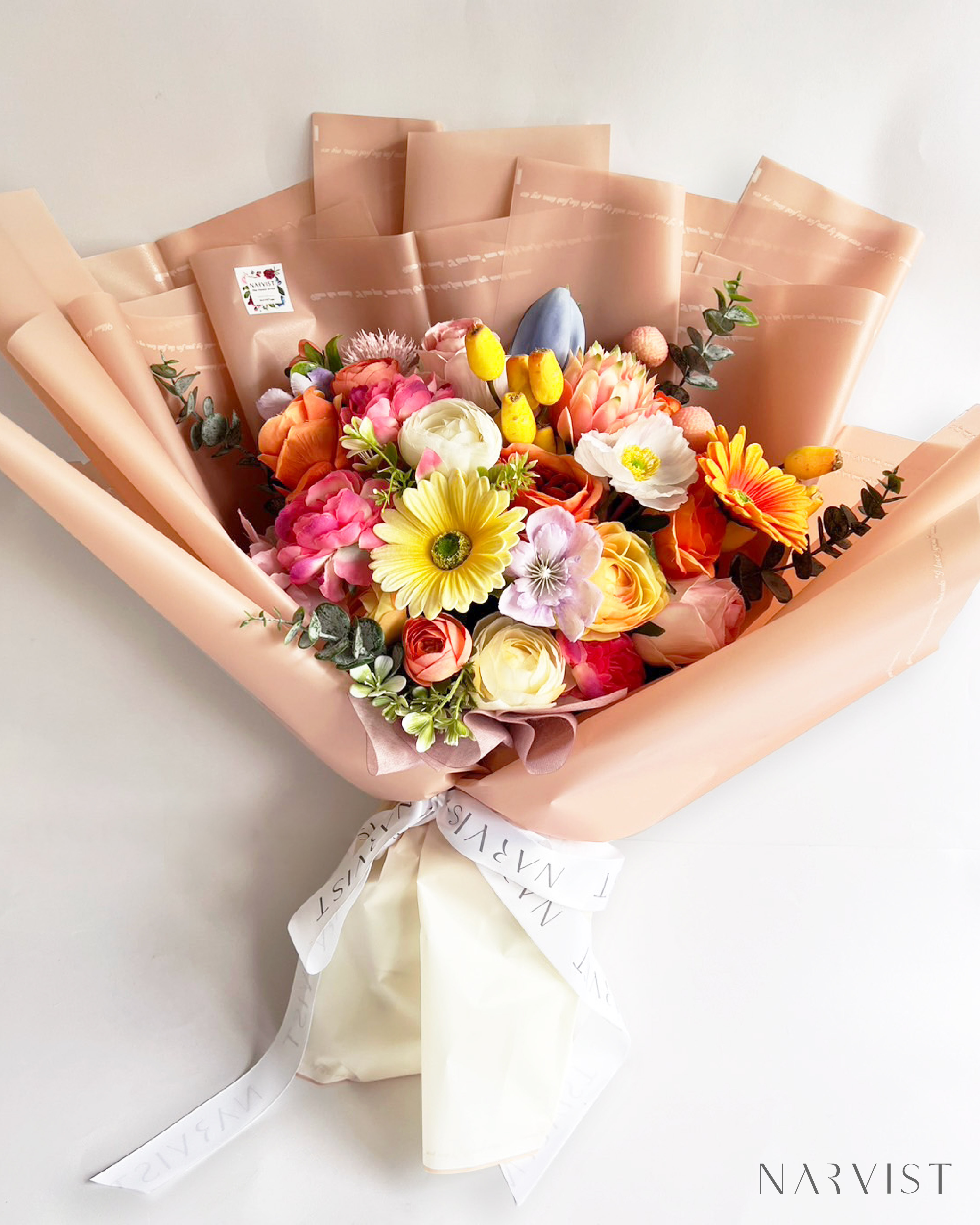 ดอกไม้ประดิษฐ์ ดอกไม้แสดงความยินดีพร้อมการ์ด ช่อ Colorful Flower BQ58