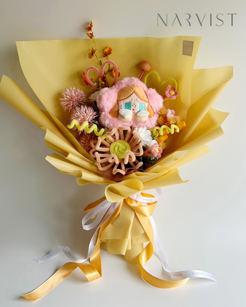 ดอกไม้ประดิษฐ์ ดอกไม้แสดงความยินดีพร้อมการ์ด ช่อเหลือง Cry Baby BQ63