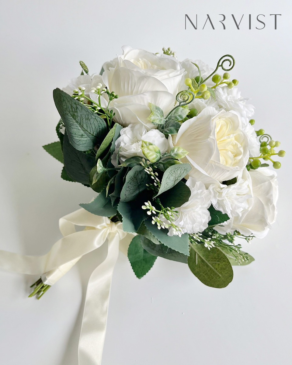ช่อดอกไม้ประดิษฐ์ ช่อเปลือย ดอกไม้สีขาว ดอกไม้แสดงความยินดีพร้อมการ์ด BQ65