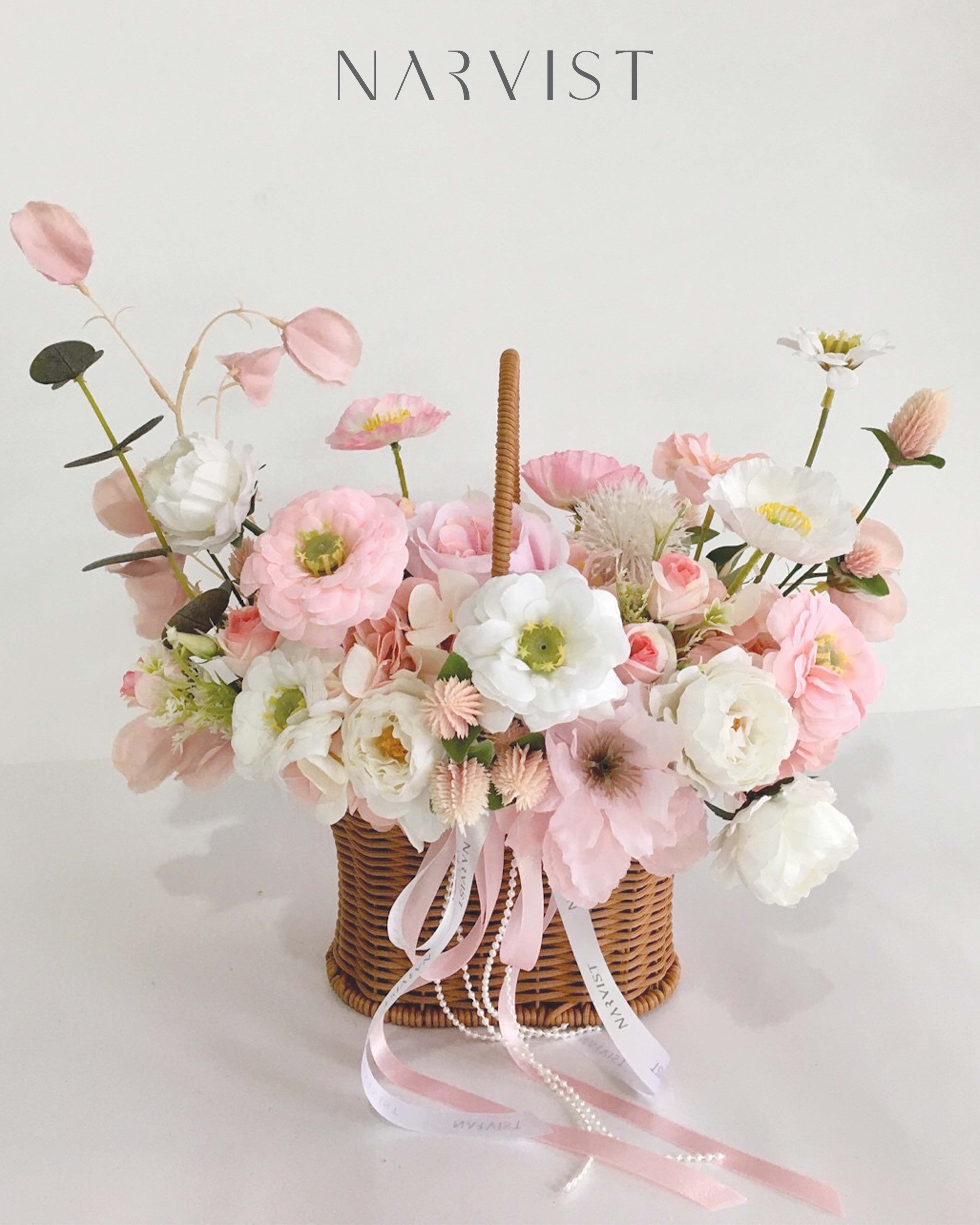 กระเช้าดอกไม้ประดิษฐ์ แสดงความยินดี สีชมพู Sweet Flower - BA27