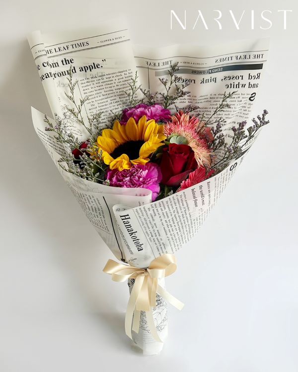 ช่อดอกไม้สด FF27 ช่อดอกทานตะวัน กุหลาบ คาเนชั่น ดอกไม้แสดงความยินดี