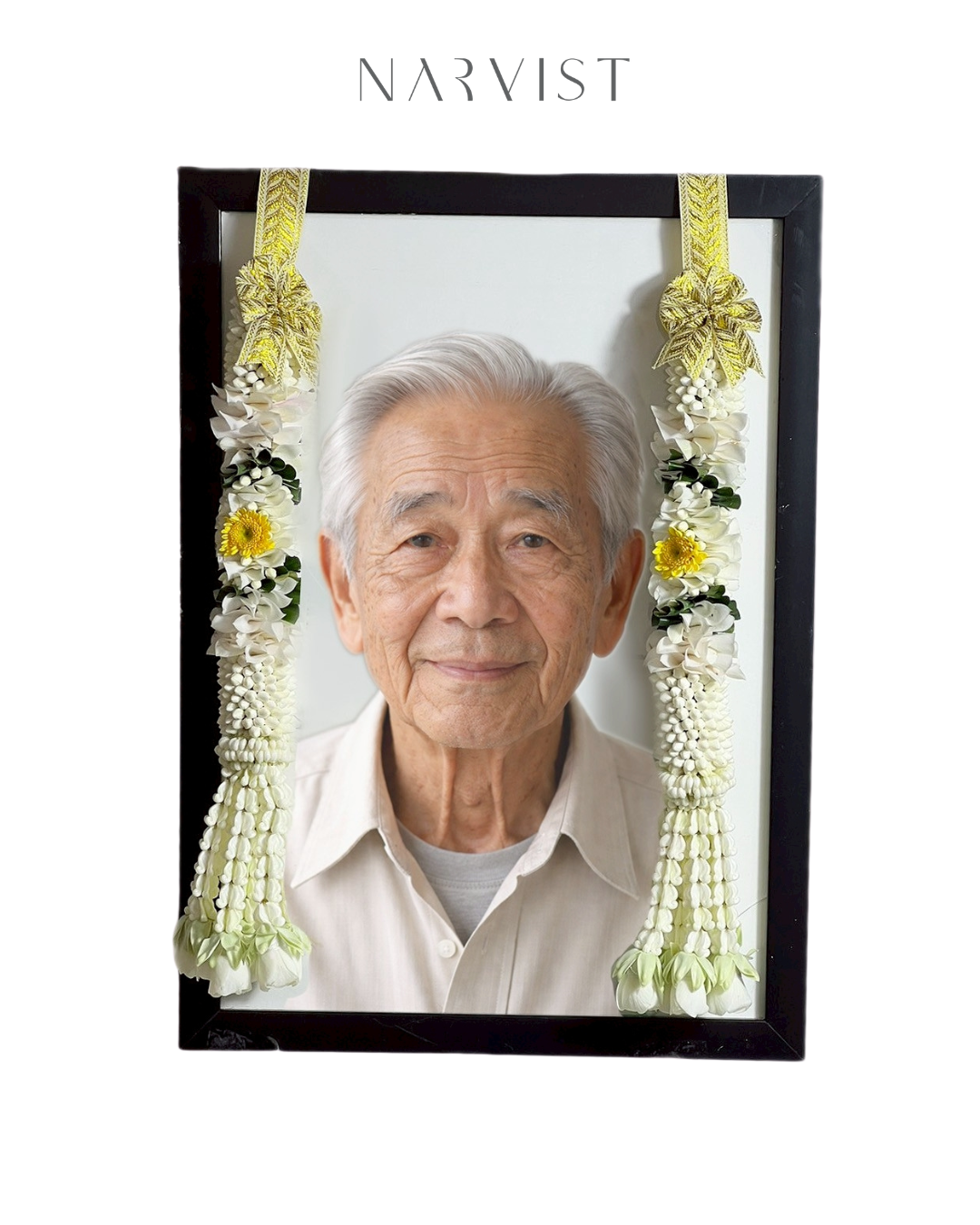 พวงมาลัยดอกไม้สด พวงมาลัยแขวนกรอบรูปงานขาวดำ_FM64