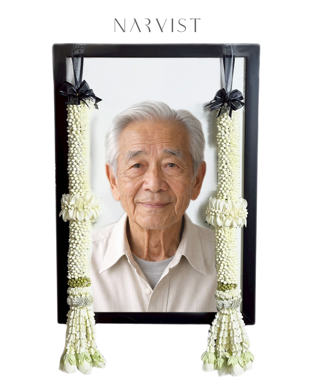 พวงมาลัยดอกไม้สด พวงมาลัยแขวนกรอบรูปงานขาวดำ_FM65