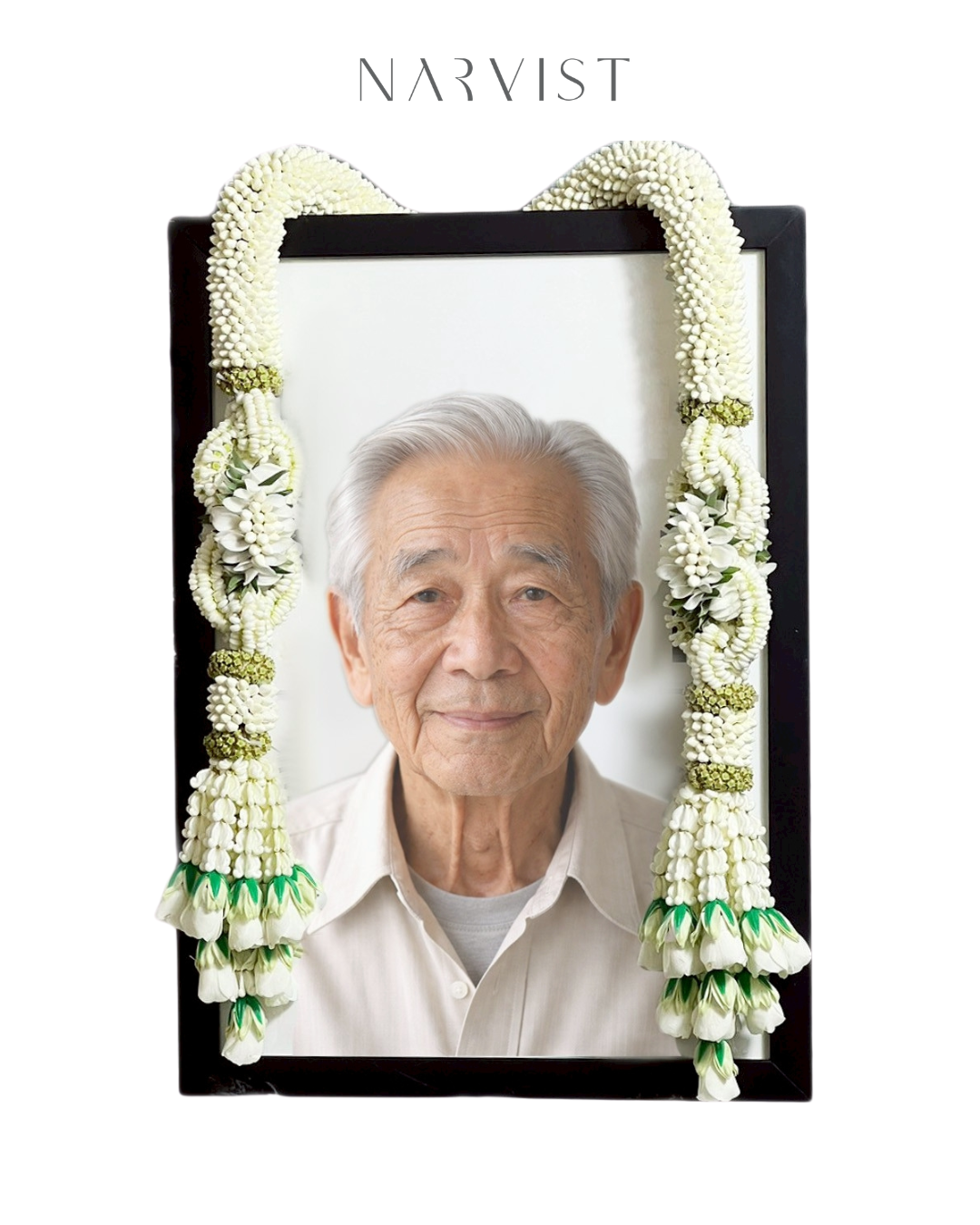 พวงมาลัยดอกไม้สด พวงมาลัยแขวนกรอบรูปงานขาวดำ_FM67