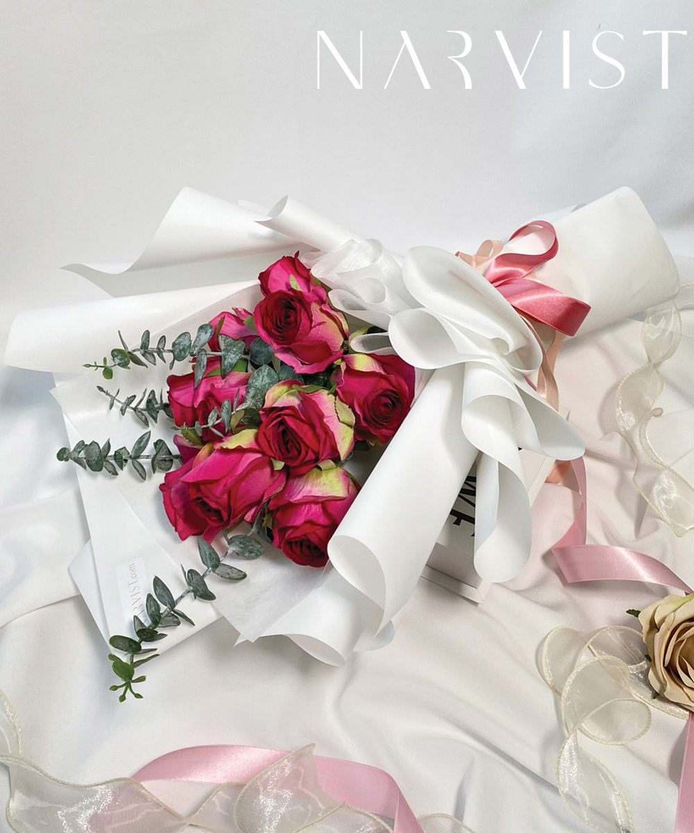 Happy Valentine's ดอกไม้ประดิษฐ์ NV10 ชุดดอกไม้วาเลนไทน์ ช่อขาวกุหลาบชมพู