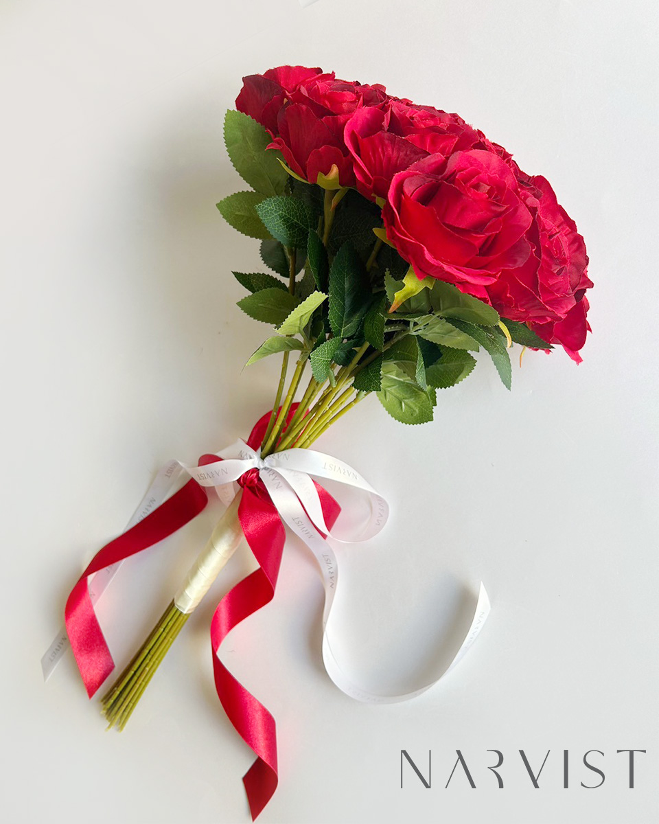 ดอกไม้ประดิษฐ์ ชุดดอกไม้วาเลนไทน์ NV21 Rose - M ช่อเปลือยก้านยาว (18 ดอก)