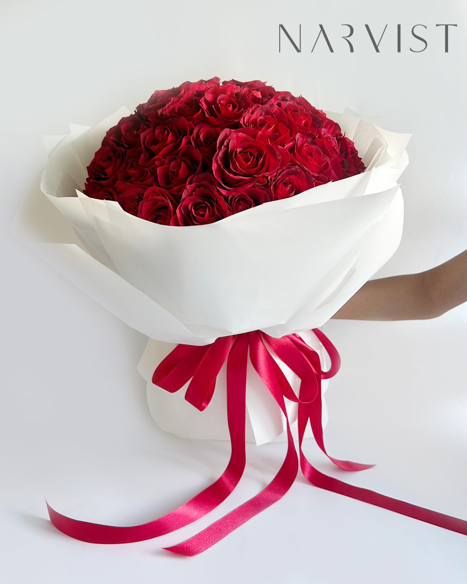 ดอกไม้ประดิษฐ์ ชุดดอกไม้วาเลนไทน์ NV23 Rose - XL ช่อขาว (54 ดอก)