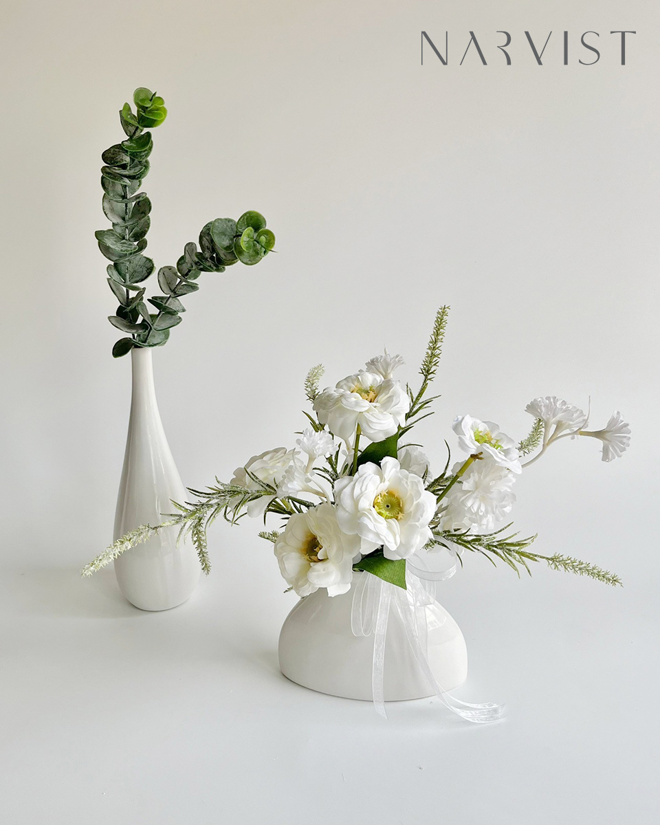 แจกันดอกไม้ประดิษฐ์ VA30 ดอกไม้แสดงความยินดีพร้อมการ์ด เซทของตกเเต่งบ้านเเจกันมินิมอล