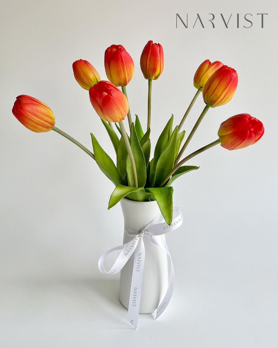 ดอกไม้ประดิษฐ์ แจกันขาว ดอกทิวลิป ดอกไม้แสดงความยินดีพร้อมการ์ด VA55